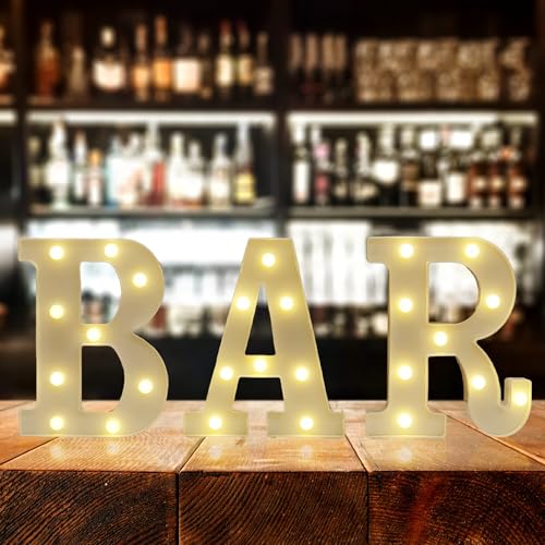 Image of Light Up BAR Sign, BAR LED Marquee Letter Light (Warm White) | BAR Letters with Lights, Battery Operated Light Up LED Letter for Pub Home Bar Party Decoration
