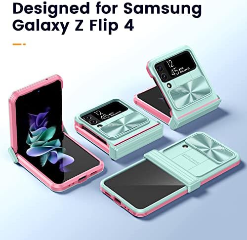 HWeggo Case for Samsung Galaxy Z Flip 4,Galaxy Z Flip 4 Cover with Slide Camera Cover and Hinge protection,Foldable TPU Frame and Acrylic Back,Shockproof Anti-Scatch Protective Case(Blue+Peach)