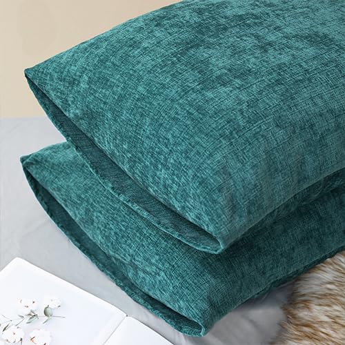 Image of CaliTime Pack of 2 Cozy Standard Pillow Shams Cases for Bed Bedding Decoration Solid Dyed Soft Chenille 20 X 26 Inches Teal