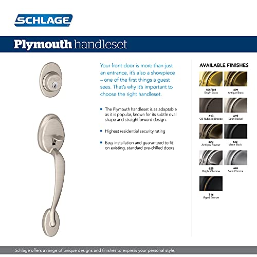 Image of Schlage Front Door Entry Handleset, Plymouth Knob, Matte Black