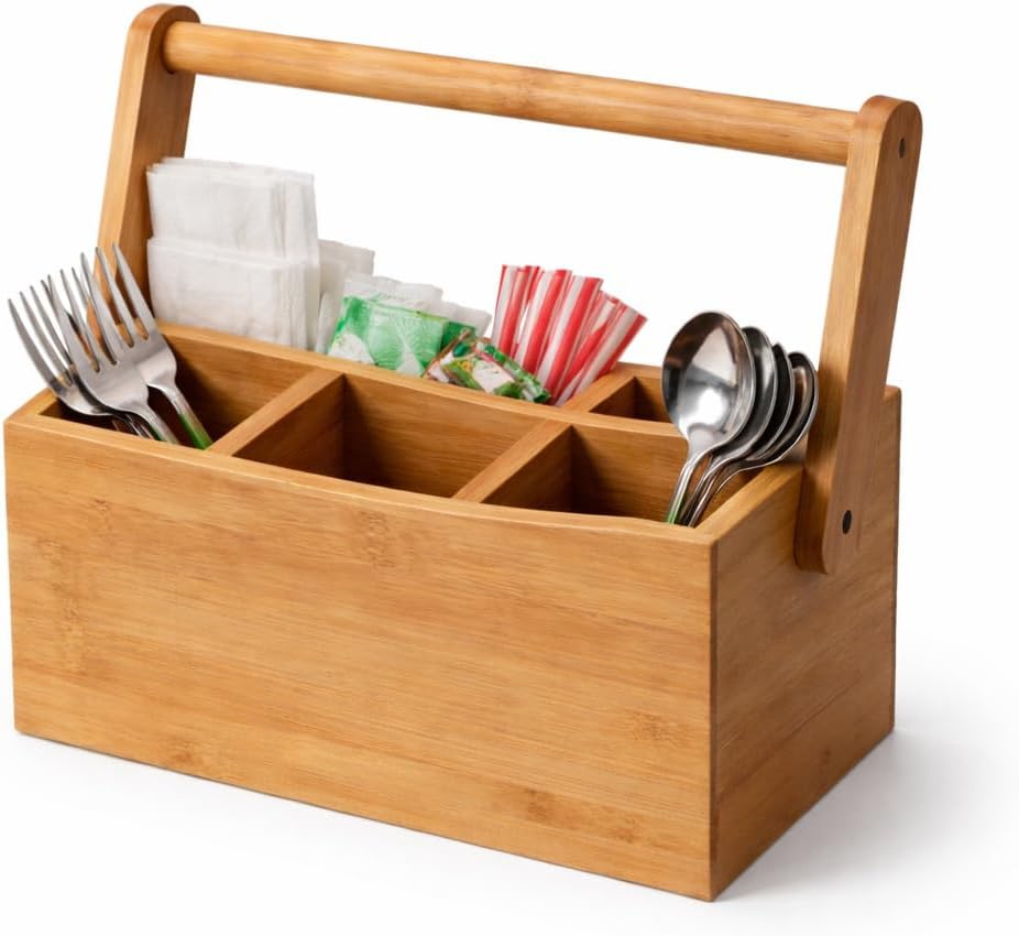Creative Home's 8-7/8 by 5-1/2 by 9-3/8-Inch Bamboo Utensil Caddy with Handle
