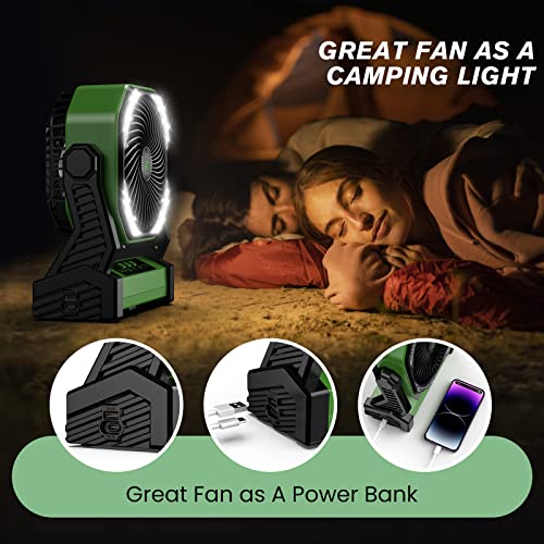 Zmirne 20000Mah Rechargeable Battery Powered Fan, Run Up To 58H, High-Velocity Camping Fan With Led Light, Hanging Hook, Portable Personal Usb Desk Fan For Tent, Shop, Garage(Green) #TOP3