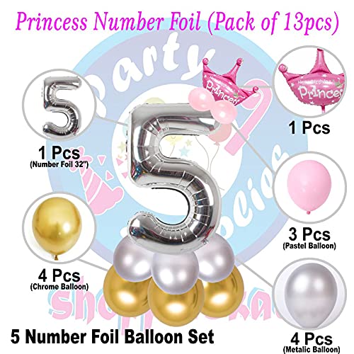 Image of Pink 32 Inches Numbers 5 Shape Large Big Foil Helium Balloons For Party Decorations In Happy Birthday Anniversary Office Items Materials Set Pack,13 Pcs