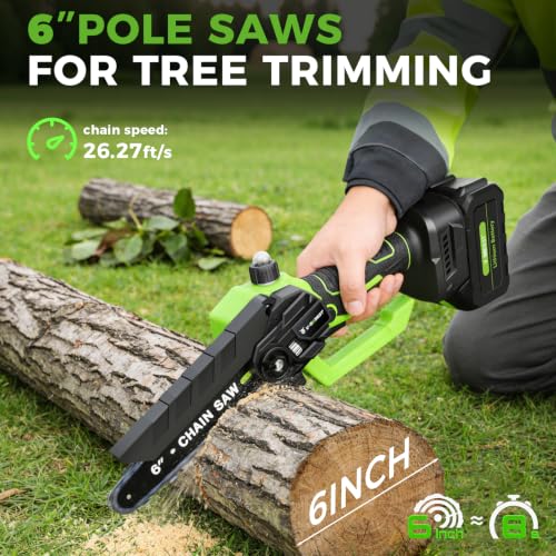 Image of 6Inch Mini Chainsaw with Extension Pole, 2-in-1 Pole Saw for Tree Trimming