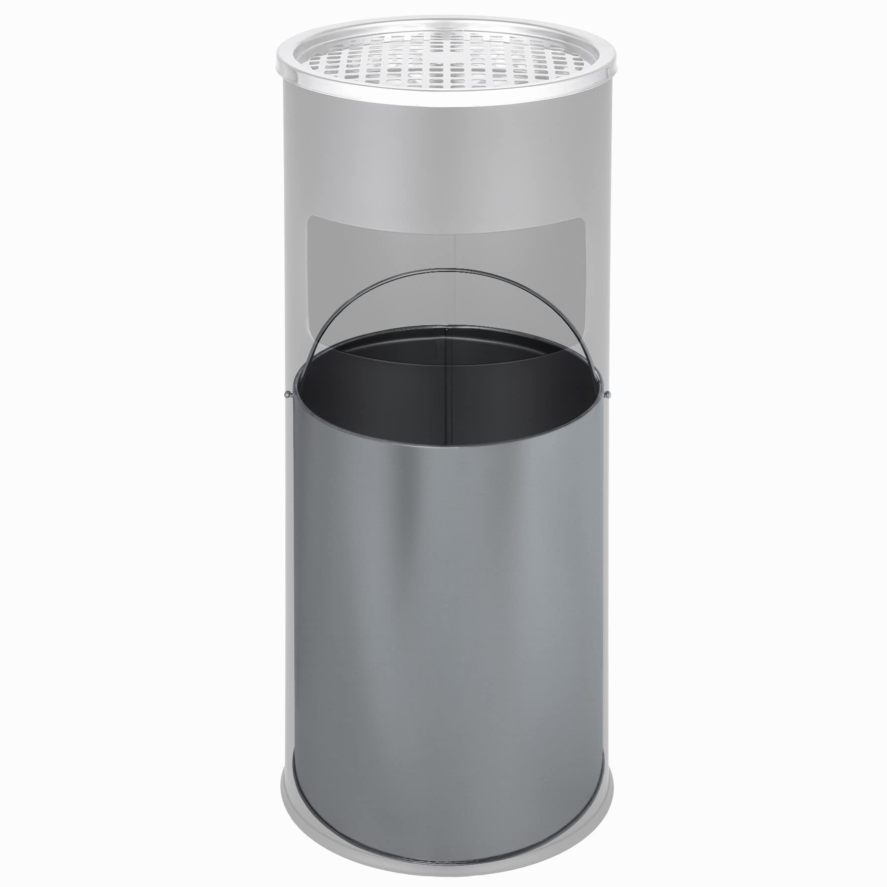 tectake Posacenere da esterno a Colonna 25x61cm, Acciaio, Nero, con Pattumiera Integrata
