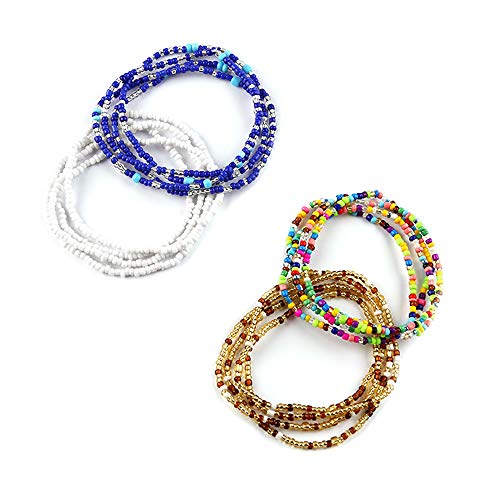 Colorful Waist Bead Chains Set - African Beaded Body Chain, Waist Belly Chain, Sexy Bikini Jewelry for Women and Girls (4pc Waist Bead Chain D)
