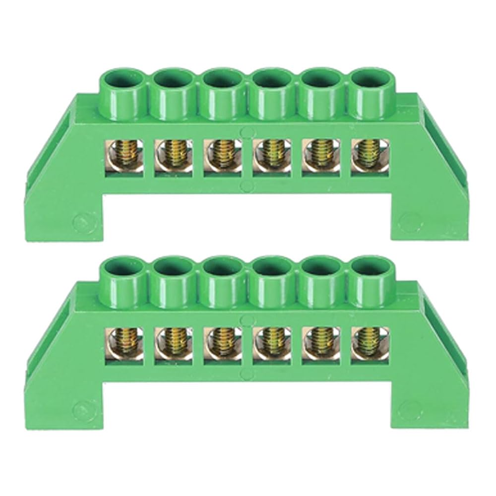 2Pcs Terminal Grounding Bar 6 Positions Brass Wire Screw Terminal Bus Bar Block Grounding Strip Green Shell for Electrical Distribution â image 1