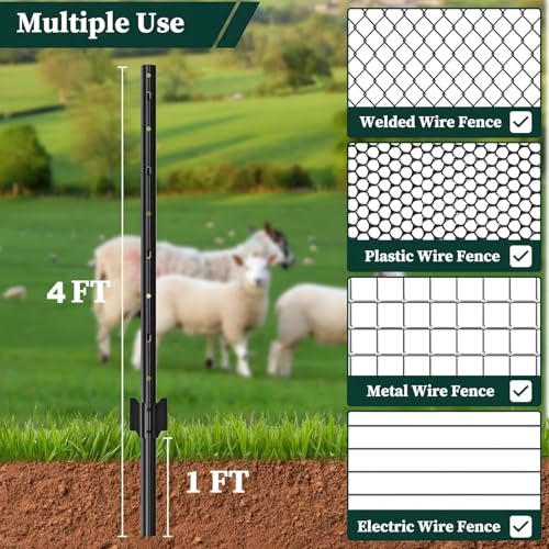 Image of 6 Pack Metal Fence Post, 4 Feet Heavy Duty Garden U-Post for Temporary Fencing, Fence Stakes for Wire Fence, No-dig Temporary Fence Posts (6)