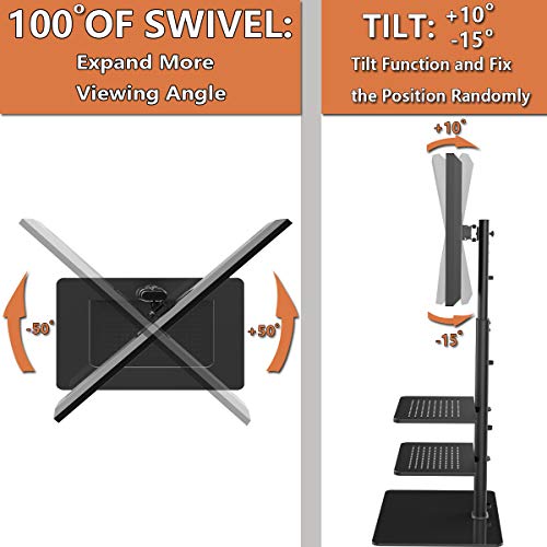 Universal Floor Tv Stand With Mount For 19 To 43 Inch Flat Screen Tv, 100 Degree Swivel,Adjustable Height And Tilt Function, 3 Shelves Space Saving Standing Tv Mount For Bedroom Living Room Corner #TOP3