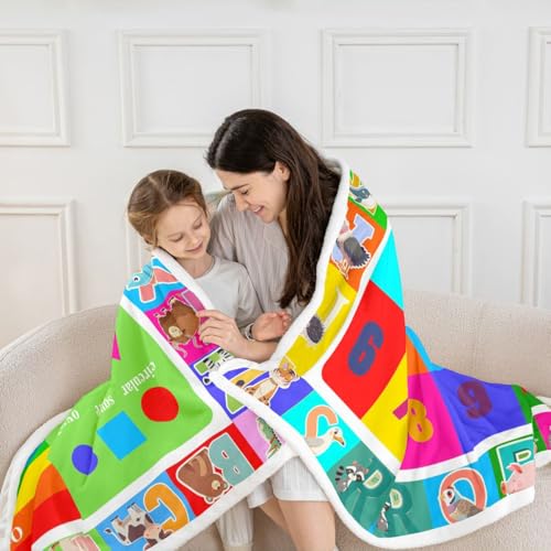 Image of Feelyou Kids Educational Throw Blanket Playtime Collection ABC, Numbers and Shapes Learning Plush Blankets and Throws Kids Play Fuzzy Blanket for Bed Sofa Couch for Playroom Bedroom 60 inchx80 inch