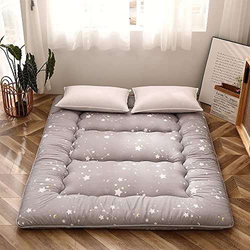 Image of MAXYOYO Grey Constellation Japanese Floor Futon Mattress, Tatami Floor Mat Portable Camping Mattress Kids Sleeping Pad Foldable Rolling Up Floor Lounger Couch Bed with Mattress Protector, Twin