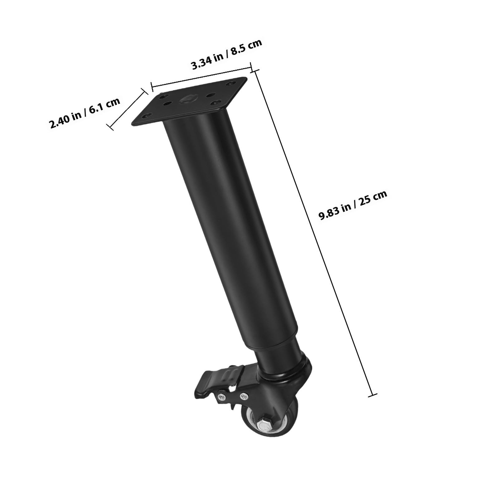 4 Pezzi Gambe Regolabili per Divano con Ruote, Supporto Metallico Nero