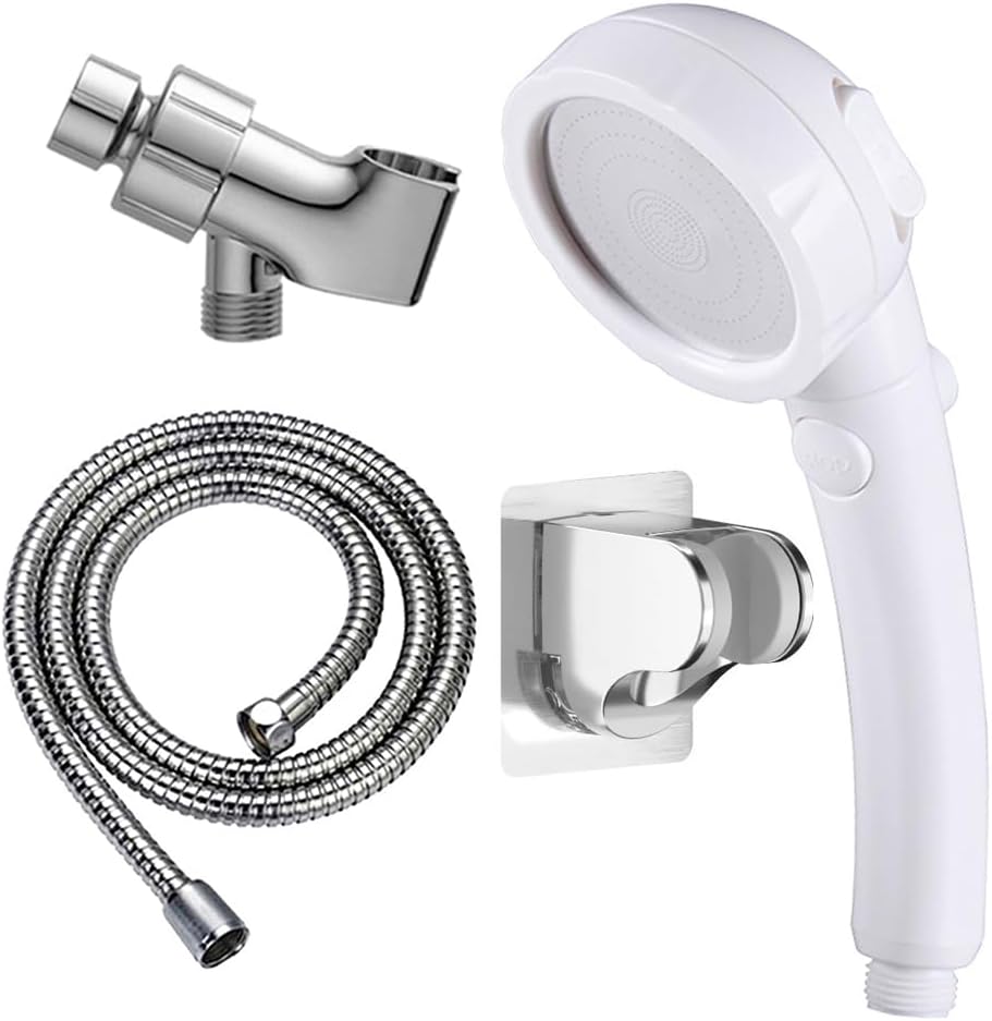 KAIYING High Pressure Handheld Shower Head with ON/OFF Pause Switch(White) & Self Adhesive Handheld Shower Head Holder(Chrome)