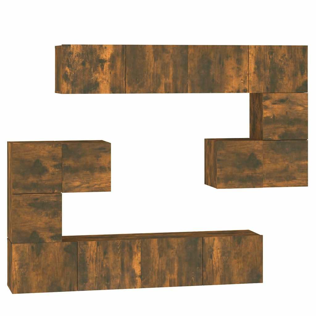 8er Set TV Wandboard Räuchereiche Holzwerkstoff Hängeschrank