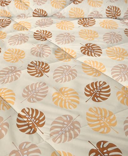 Image of HOMEKART 220 GSM Reversible Microfiber AC Comforter /Duvets for Mild Winter | All Season King Size 3 Layered Quilted Blanket for Double Bed (220 cm x 240 cm, Floral, Beige & Brown)