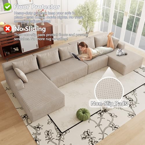 Image of Oversized Modular Sectional Sofa Couch, Large 5 Seater Corner Sofa Modern U Shaped Sectional Couch Cloud Couches for Living Room, Office, Spacious Space, Corduroy, No Assembly Required, Camel