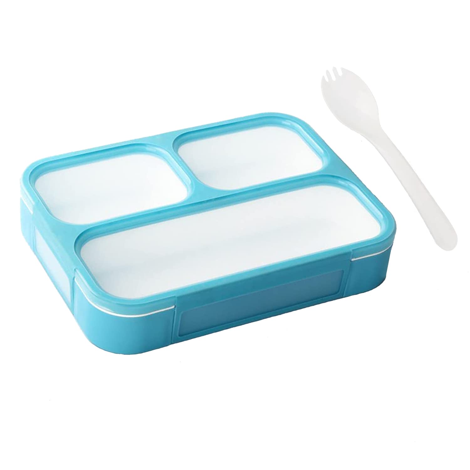 Bento Lunch Box for Kids Toddler,530ML 3 Compartment Lunch Boxes,Leakproof Snack Containers with Spoon,Portion Control Container,BPA Free,Microwave & Dishwasher & Freezer Safe (Blue-3 gride)
