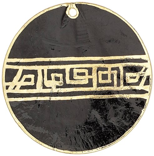 Blue Moon Orient Express Shell Pendant, 1/Pkg, Round/Capiz, Black/Gold