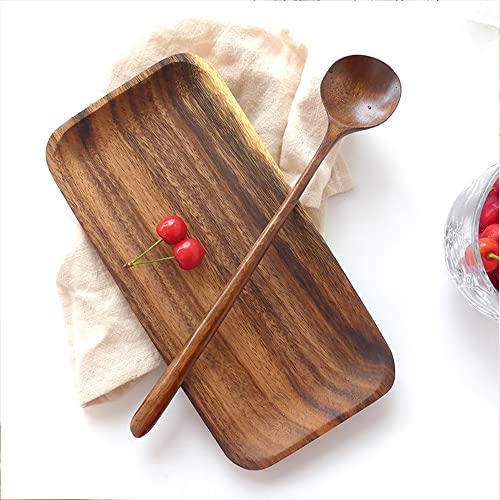 Image of Wooden Soup Spoon, 2PCS Wooden Long Spoons Korean Style Natural Wood Long Handle Round Spoons Long Soup Spoons for Soup Cooking Mixing Stirrer Kitchen Tools