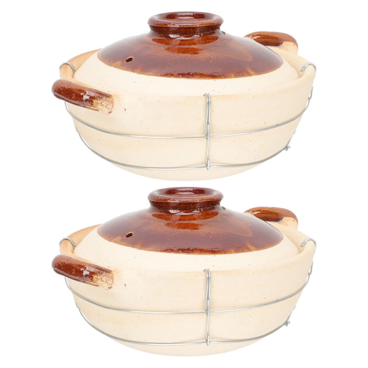 Cazuela De Barro Con Tapa 2 Piezas Para Arroz Y Sopas Olla De Cocción Individual Para Preparación De Comidas En Cocinas Del Hogar Con Distribución Uniforme Del Calor Y Mango