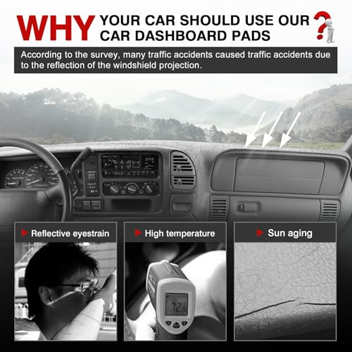 Image of Autorder Gray Dashboard Cover Mat for 1997-2000 Chevy Chevrolet Silverado /GMC Sierra C1500 /2500 /3500 K1500 /2500 /3500, 1997-1999 GMC Yukon /Chevy Tahoe Accessories Dash Cover Polyester Dash Mat