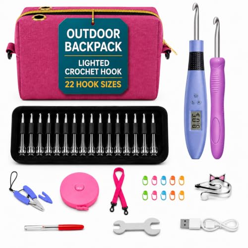 Image of BZVV Light Up Crochet Hook Set with Counter, Shoulder Bag and 22 Heads