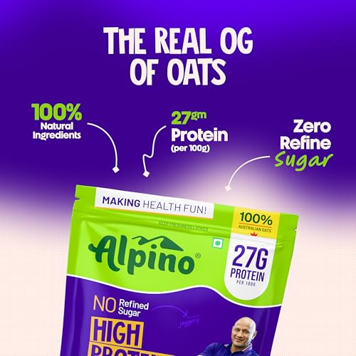Image of ALPINO 27% High Protein Oats Dark Chocolate 1kg - Rolled Oats, Protein Blend, Jaggery Powder, Cocoa Powder, Nuts & Seeds - 27g Protein, Source of Dietary Fibre & Healthy Fats, No Refined Sugar & Salt