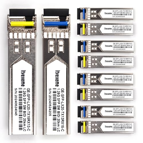 BIDI SFPネットワークトランシーバーモジュール5組、1.25ギガビットシングルモード、LX SM 1310nm 1550nm 20km、ルーター、ネットワークカード、スイッチ、ファイアウォールなどのシングルファイバーインターフェース