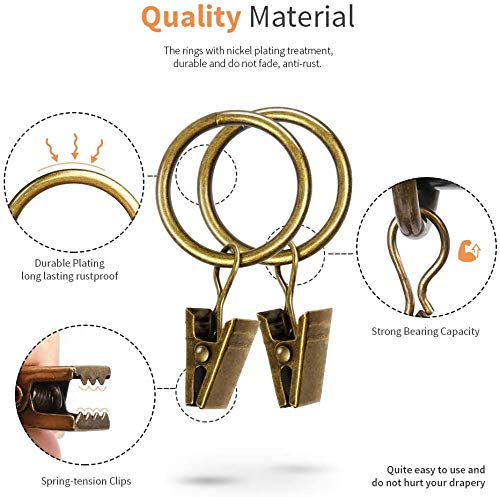 30pcs Curtain Rings with Clips Decorative Drapery Rings Rustproof Vintage 1 Inch Interior Diameter (Bronze) - Image 3