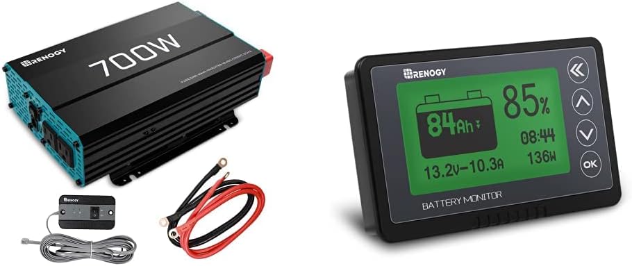 Renogy 1000W Pure Sine Wave Inverter 12V DC to 120V AC Converter & KIT-STARTER-100D Starter Kit with 1 Pcs 100W Monocrystalline Panel and 30A PWM Controller Solar Charging, Boats, RV, Off-Grid System