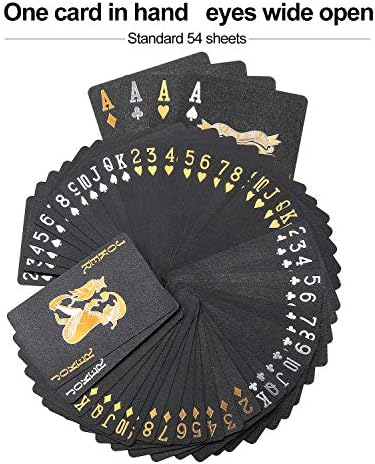 Joyoldelf Cool Black Playing Cards, Gold Foil Waterproof Deck of Cards with Gift Box, Magic Poker Cards, Perfect for Party and Game (Painted Version)