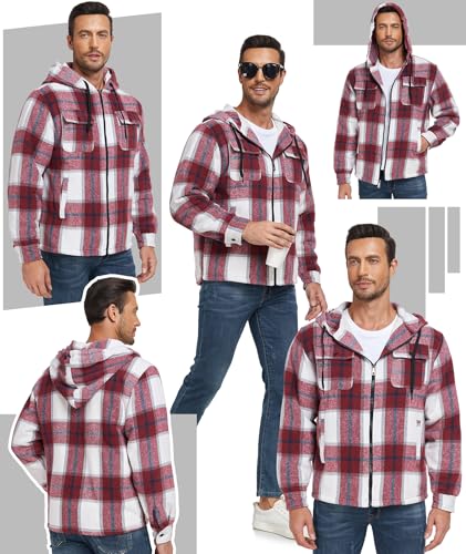 SECOOD Mens Flannel Sherpa Lined Jacket with Hood Plaid Shirts Jackets Zip Up Long Sleeve Sweatshirt Winter Coat for Men2