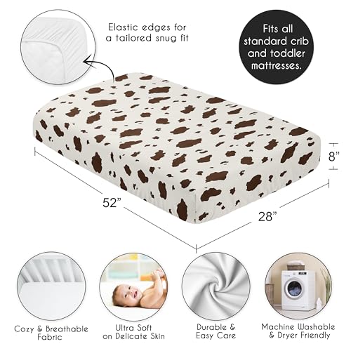 Image of Sweet Jojo Designs Fitted Baby Crib Sheets (Cow Print) for Boys or Girls, Infant Nursery, Toddler Room - Standard Size (Brown & Off White for the Western, Cowboy, Southern Charm, Wild West Collection)