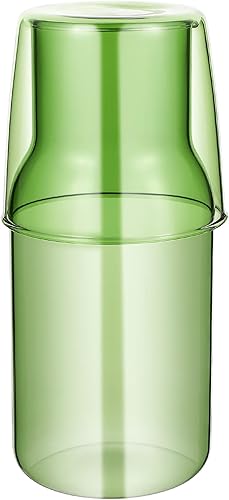 Juego de 1 jarra de agua para mesita de noche, jarra de noche con vaso de cristal, color verde