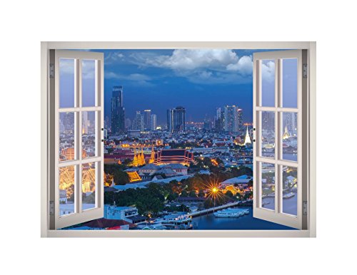 London City Night View Window 3D Wall Decal Art...