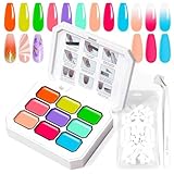 U-Shinein Gradient Painting Gel, 9 Neon Colors Ombre Gel Nail Polish Light Rainbow Hot Pink Blue Green for Pigment Pat Nails Aura Nails, French Manicure DIY Nail Art Rainbow Candy Set