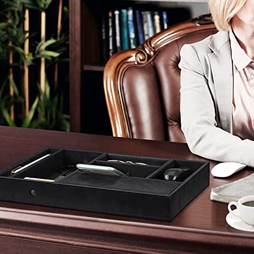 SITHON Valet Tray Desktop Organizer - 8 Compartments Catchall EDC Tray PU Leather Bedside Vanity Tray Nightstand Caddy Coin Box Key Jewelry Storage Organizer, (Black) - Image 3