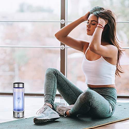 SAIKUN Hydrogen Rich Water Cup ,PEM Technology Ionizer , Portable USB Rechargeable Ionized Water Generator Anti Aging Antioxidant Glass Bottle- 350ml