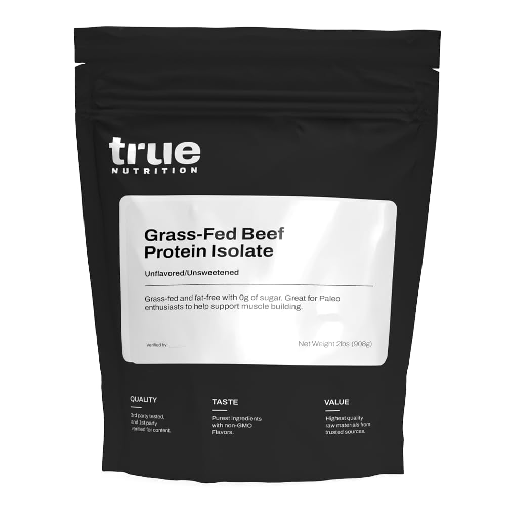 True Nutrition Grass Fed Beef Protein Powder Isolate - 29g of Paleo, Keto, Carnivore Beef Protein per Serving - Zero Carb, Fat Free, Gluten Free, Dairy Free, Soy Free - Unflavored - 2lb