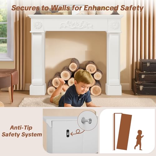 Image of HOMEDIARY Fireplace Mantel Surround, Modern White Fireplace Mantel Frames with Legs for Living Room, Premium MDF with Solid Wood, Decorative Fireplace Surround for Holidays, Anti-Tipping & Waterproof