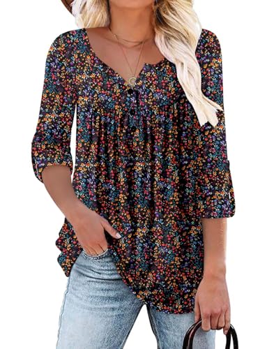 ROSELINLIN Womens Long Sleeve Tunic Tops Floral Fall Blouse Shirts