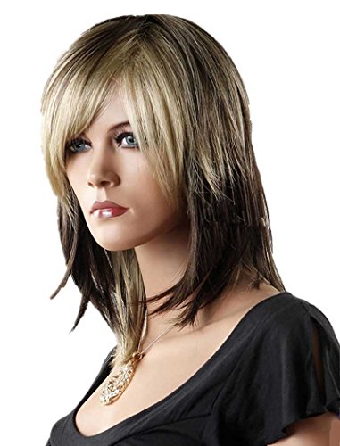 Tsnomore Red Black Mixed Crimson Synthetic Wigs for Women - Natural Looking Long Staight Right Side Parting Bang None La