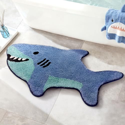 Percozzi Shark Shaped Bathroom Rug, Kids Tufted Bath Rug 25"x39"