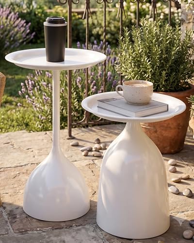 Ginhow Petite Table Basse Blanche Lot de 2 Table d'Appoint Bout de Canapé Ronde Guéridon Salon Rond Bedside Tables Design Moderne Intérieur & Extérieur...