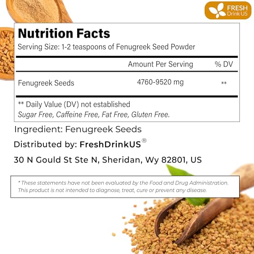 Image of FreshDrinkUS, Premium 16oz Fenugreek Powder, 100% Natural and Pure from Fenugreek, Perfect for Curries Soups, and Spice Blends, No Additives, No Gluten, No Sugar, Vegan
