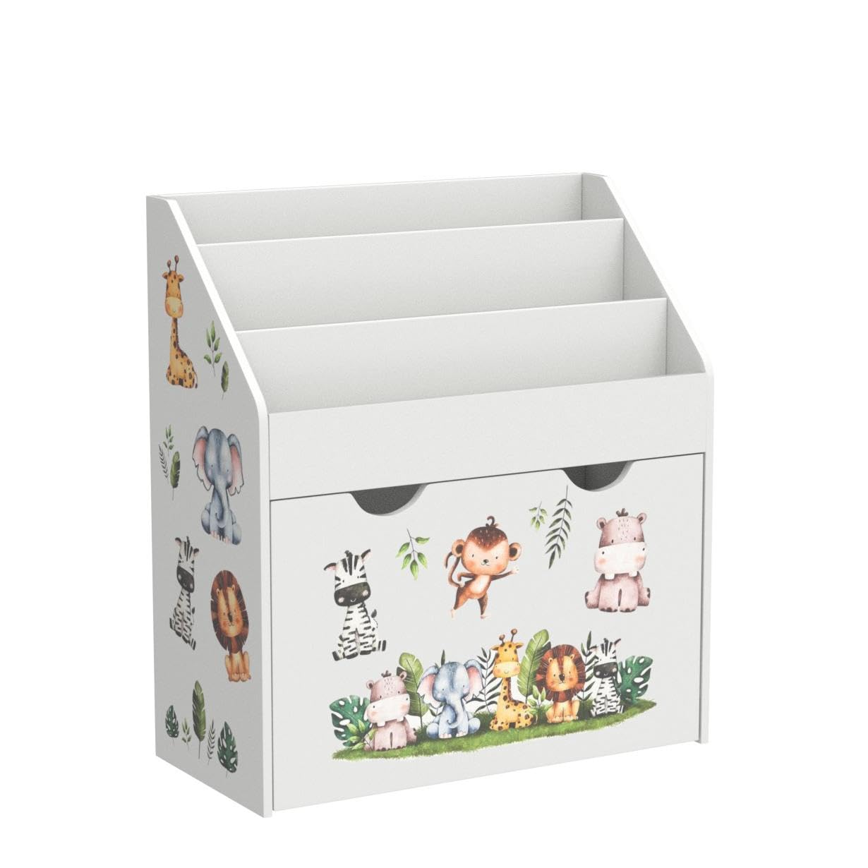Juskys Bibliothèque pour Enfants avec 3 Compartiments et Coffre à Jouets – Étagère en Bois Blanc – 63 x 30 x 70 cm lPL – Rangement pour Livres et Jouets dans la Chambre d'enfant