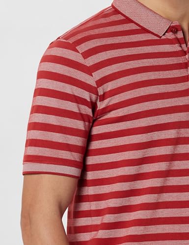Image of Peter England Men's Cotton-Polyester Blend Striped Polo T-Shirt | Casual Wear | Durable & Trendy