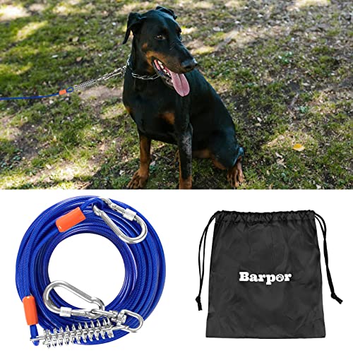 Barpor Dog Leads For Yard 30Ft Heavy Duty 6.5Mm Extra Thick Dog Runner For Large Dogs Tie Out Cable Stainless Steel Dog Leash With Spring 8Mm Lockable Hooks Dog Run Up To 250 Pounds #TOP2