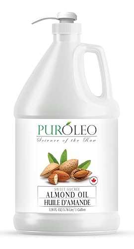 PUROLEO - Aceite de almendras dulces de 128 onzas líquidas, 128.0 fl oz (empaquetado en Canadá), aceite puro de almendras para piel, cabello y
