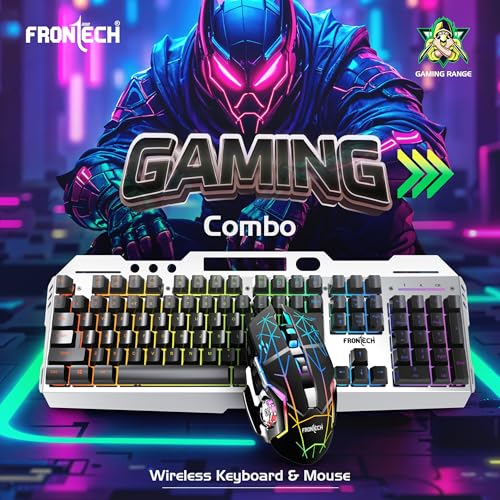 Image of FRONTECH Wireless Gaming Keyboard & Mouse Combo | Rainbow Backlit | 2.4GHz | 4800 DPI | Rechargeable | Type-C | 104 Keys | Windows /Mac /Android /iOS Compatible (KB-0025B)